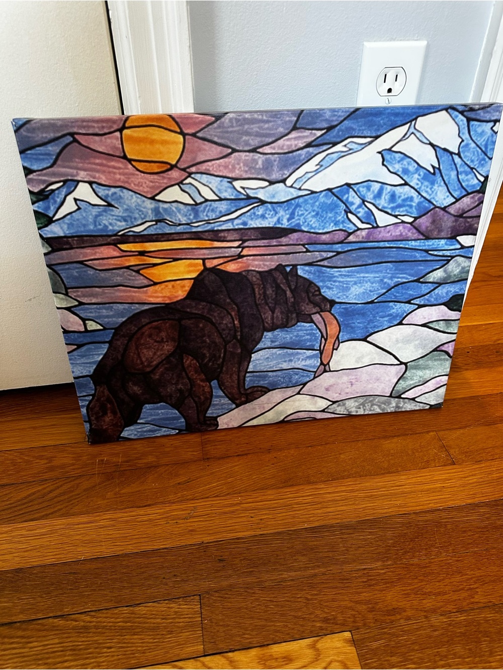 Bear Landscape Wall Art Canvas - Blue, Brown, Orange